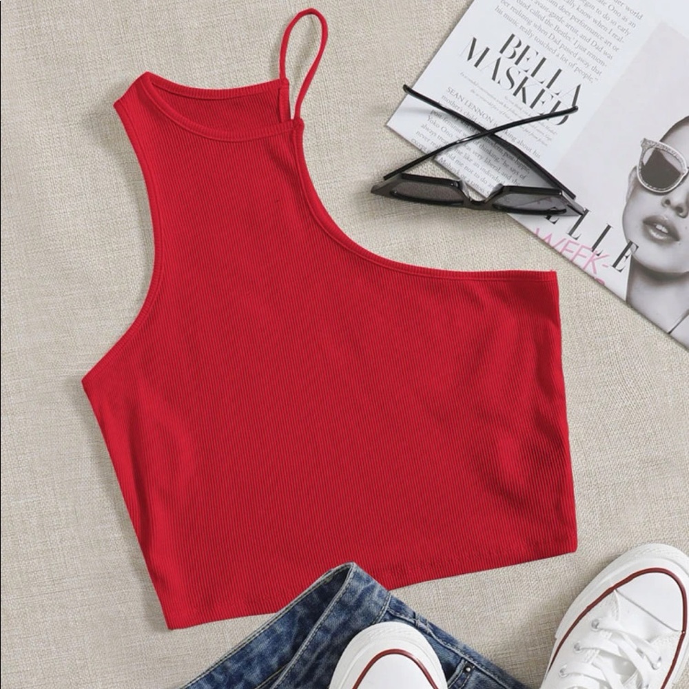 Shein Red Asymmetrical Crop Top